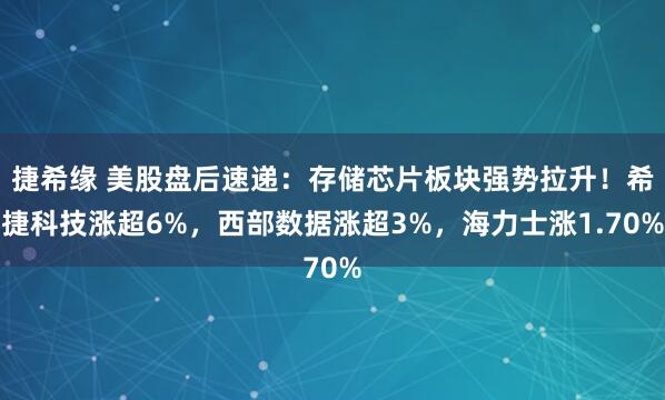 捷希缘 美股盘后速递：存储芯片板块强势拉升！希捷科技涨超6%，西部数据涨超3%，海力士涨1.70%
